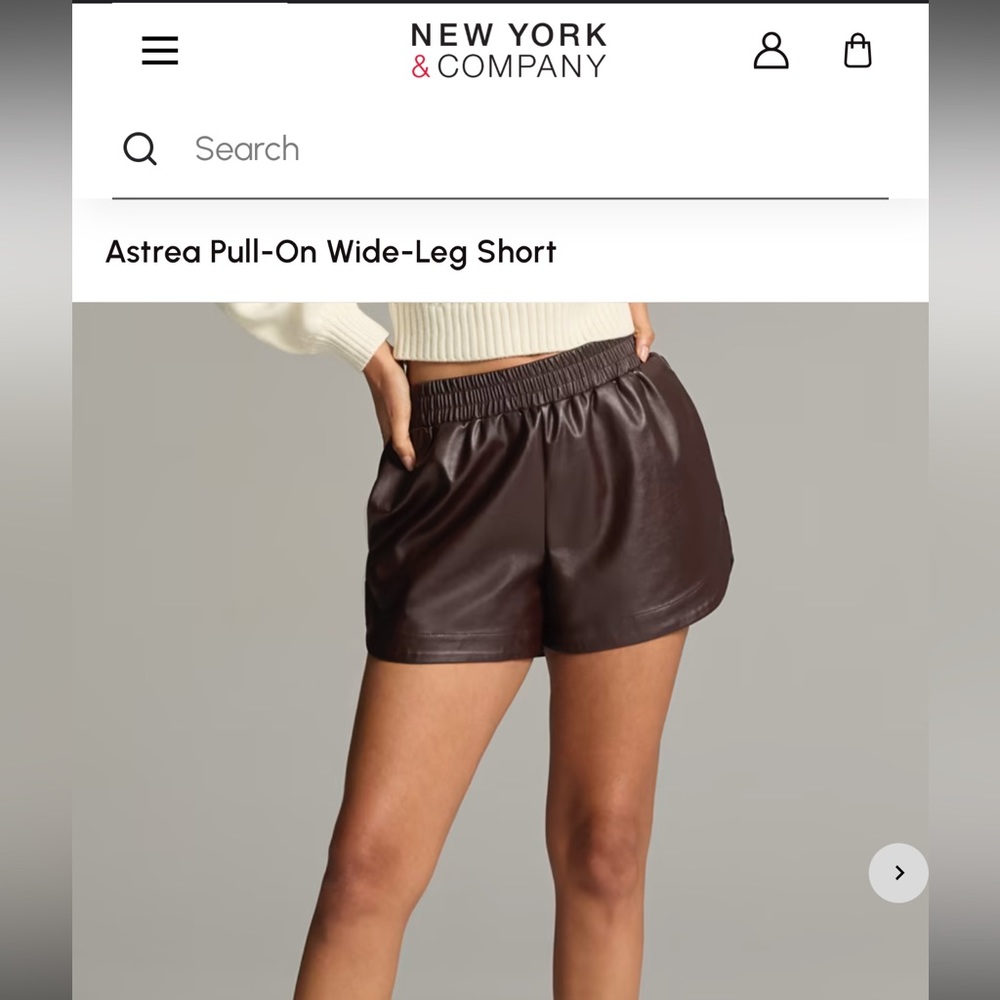 *NWT* New York & Company Gabrielle Union Astrea Brown Faux Leather Shorts Size L